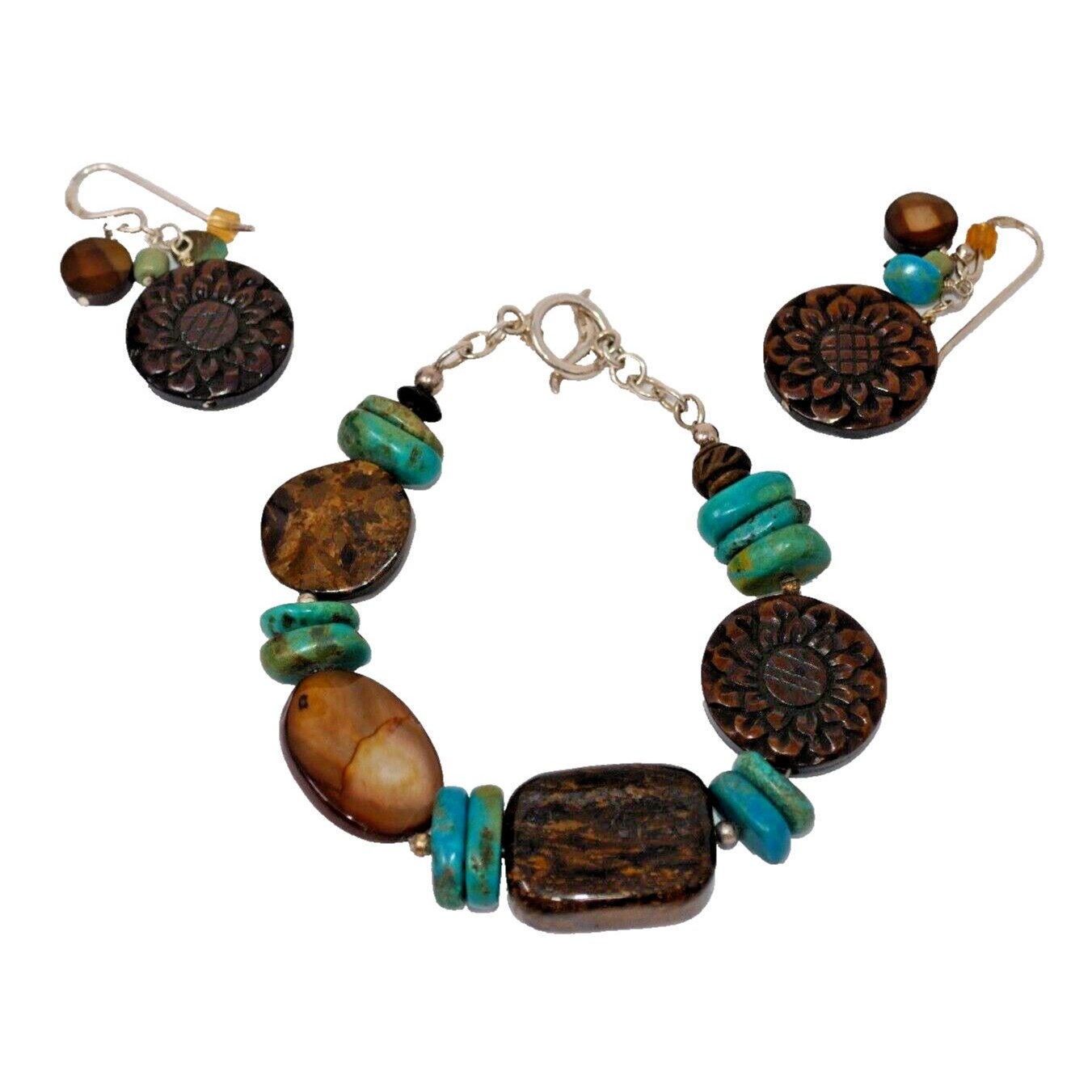 Barse 925 Sterling Silver & Turquoise Bracelet & Dangle Earring Set